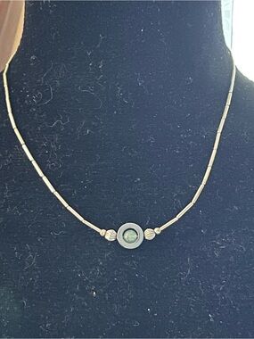Sterling Silver Beaded Necklace with Green Center Accent